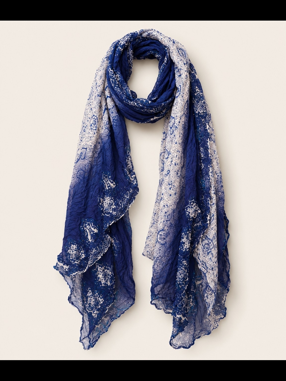 Blue & White Boho Paisley Lightweight Scarf Wrap Shawl